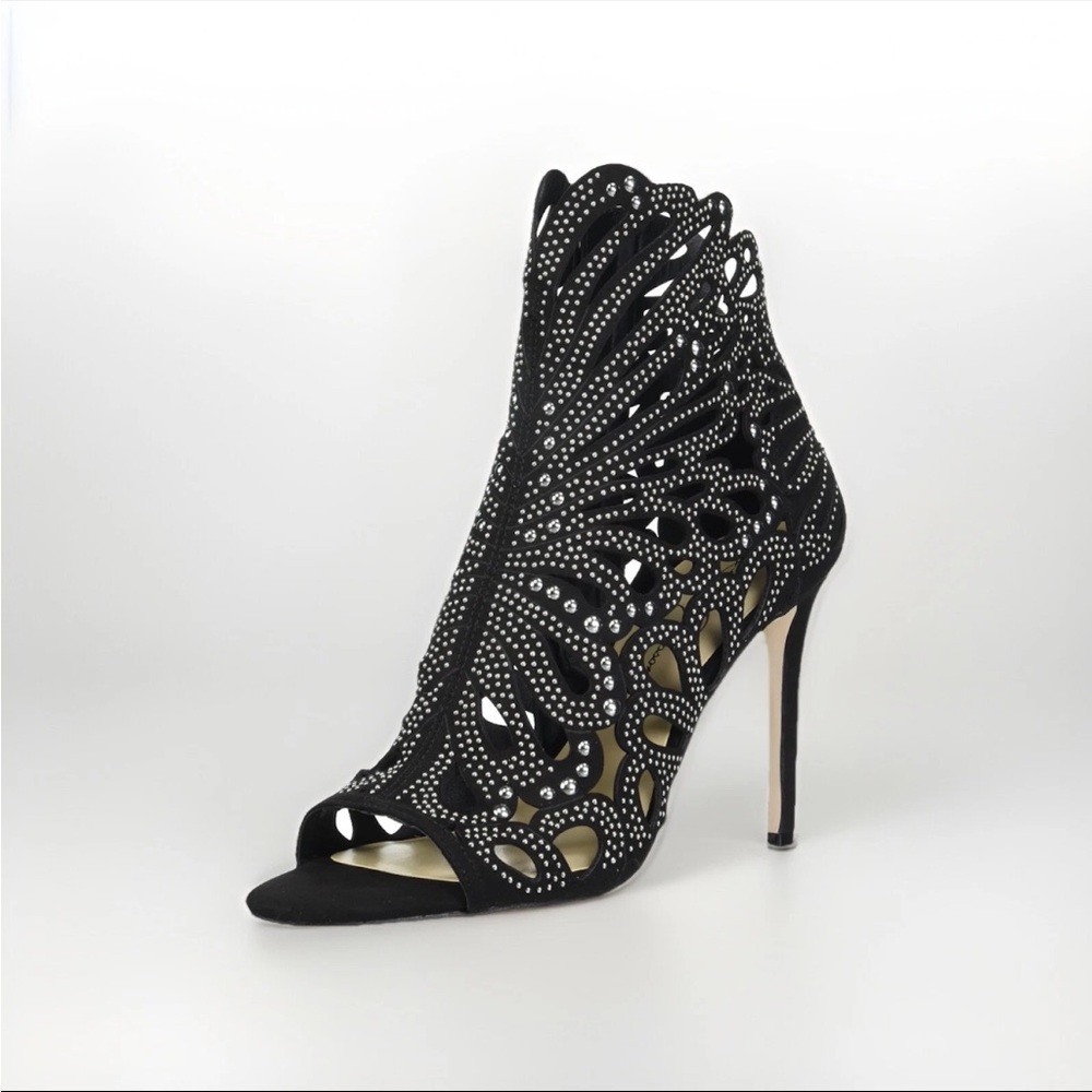 Jessica Simpson Black Jayley Studded Cut Out Stiletto Ankle Bootie Heels 8.5 M